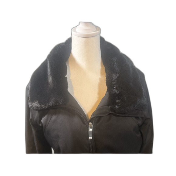 Rossignol 1907 Belted Insulated Ski Coat Black Faux Fur Removable Collar Small - Picture 4 of 13
